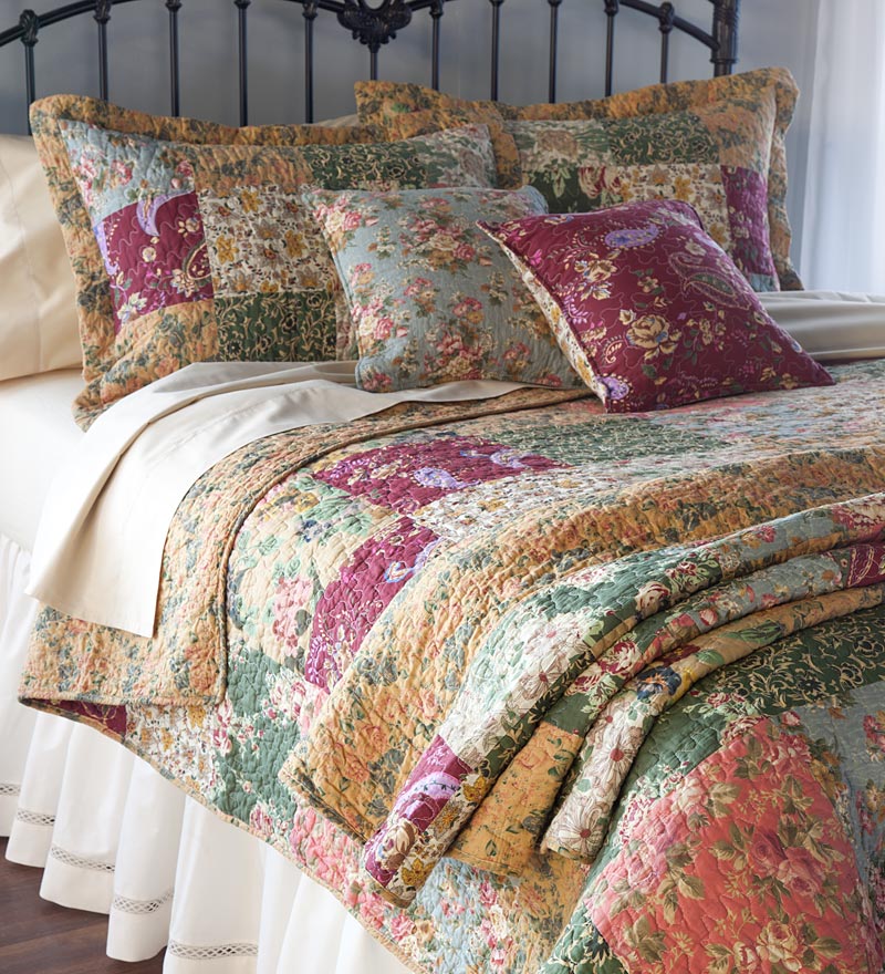 Plow &amp; Hearth Quilts &amp; Bedspreads | Indoor Living Cotton Floral Paisley Patchwork Quilt Sets, Throw And Pillows