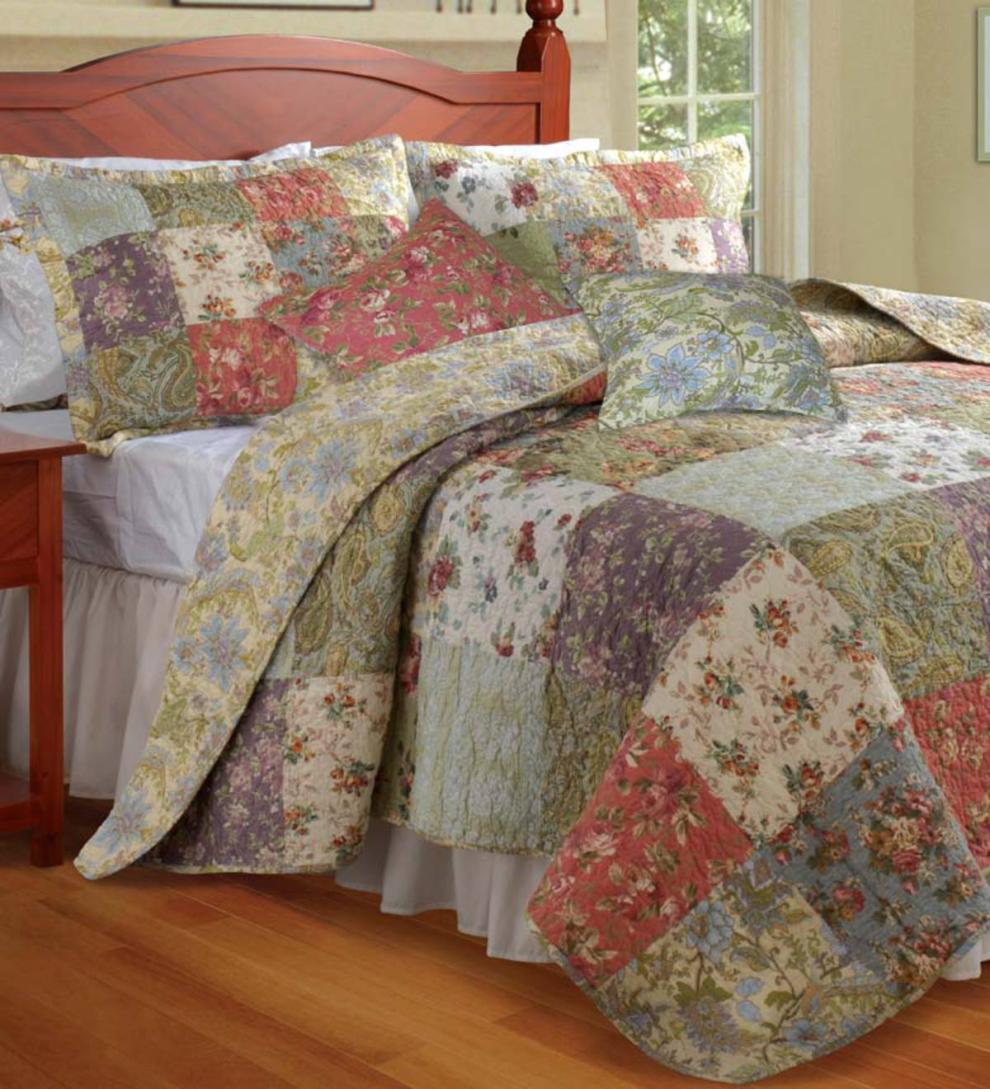Plow &amp; Hearth Quilts &amp; Bedspreads | Indoor Living Cotton Wildflower Patchwork Block Quilt Bonus Set