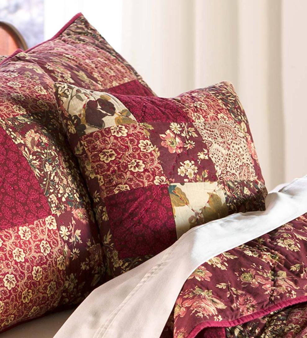 Plow &amp; Hearth Quilts &amp; Bedspreads | Indoor Living Cranberry Floral Patchwork Quilt Set