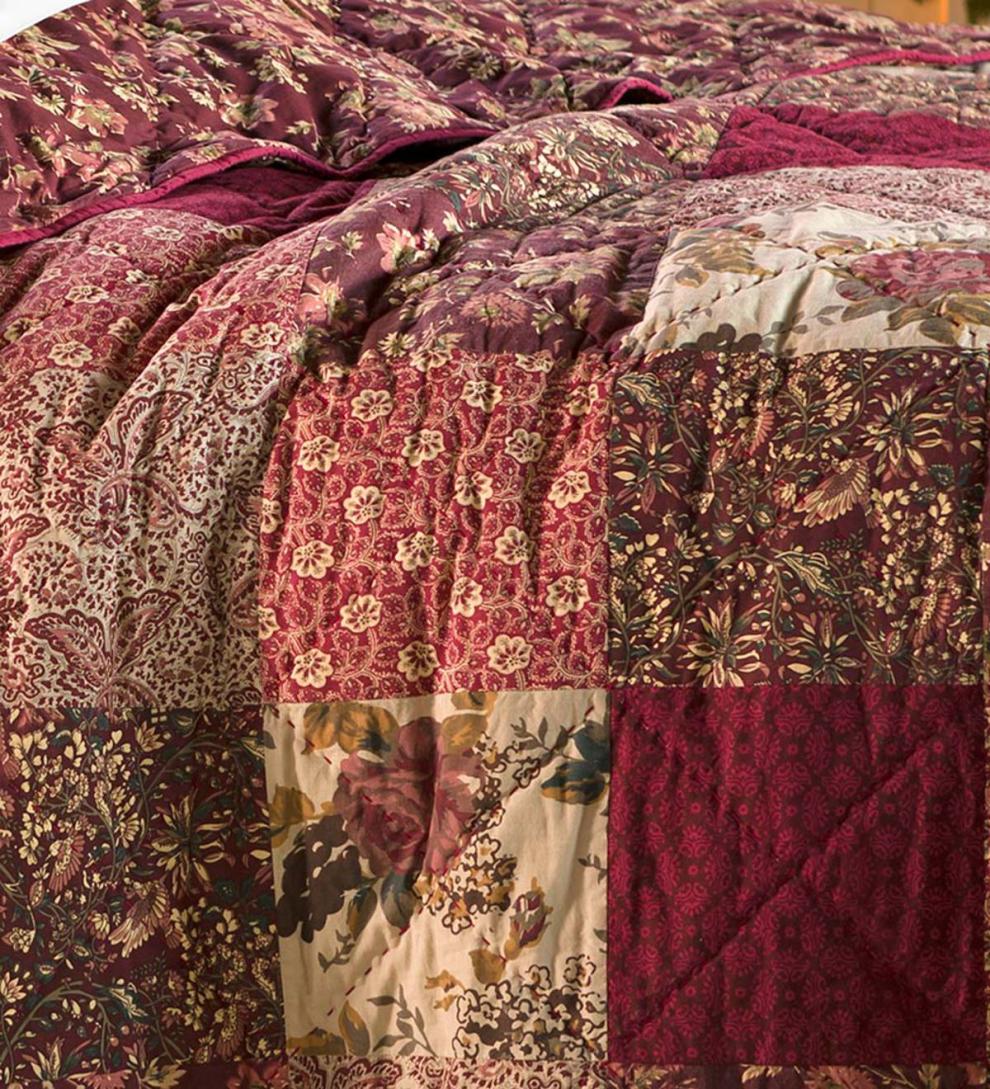Plow &amp; Hearth Quilts &amp; Bedspreads | Indoor Living Cranberry Floral Patchwork Quilt Set