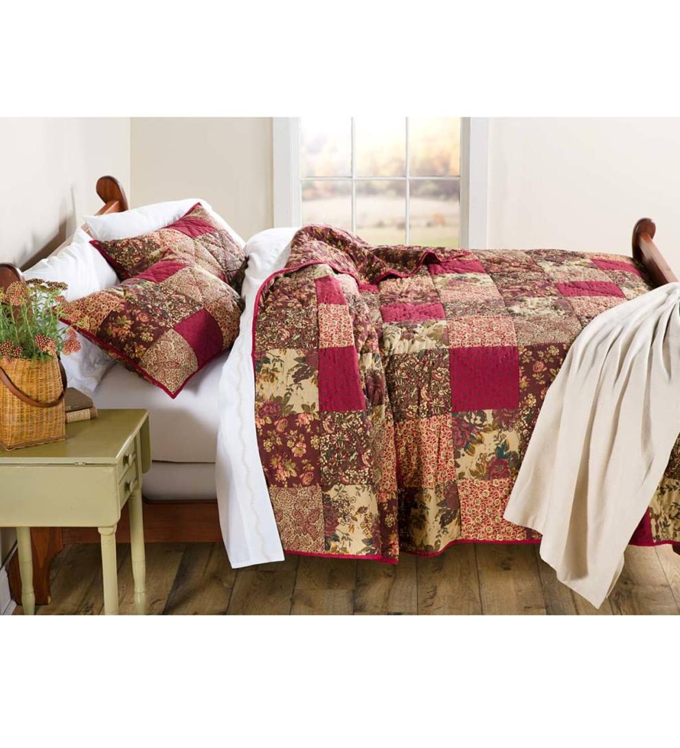 Plow &amp; Hearth Quilts &amp; Bedspreads | Indoor Living Cranberry Floral Patchwork Quilt Set