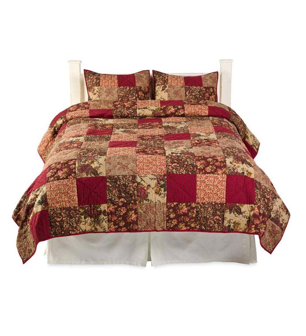 Plow &amp; Hearth Quilts &amp; Bedspreads | Indoor Living Cranberry Floral Patchwork Quilt Set