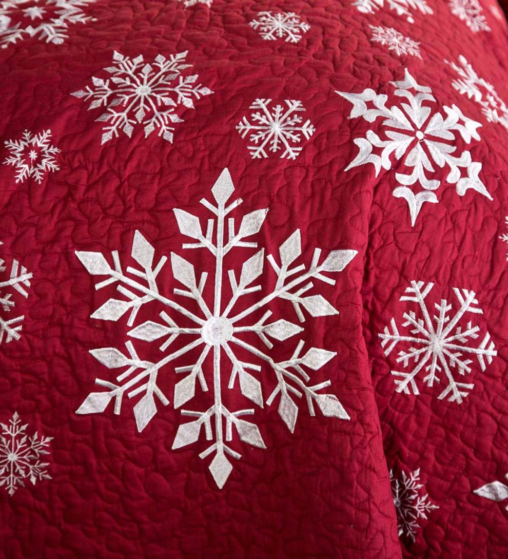 Plow &amp; Hearth Quilts &amp; Bedspreads | Indoor Living Falling Snow Embroidered Quilt Set
