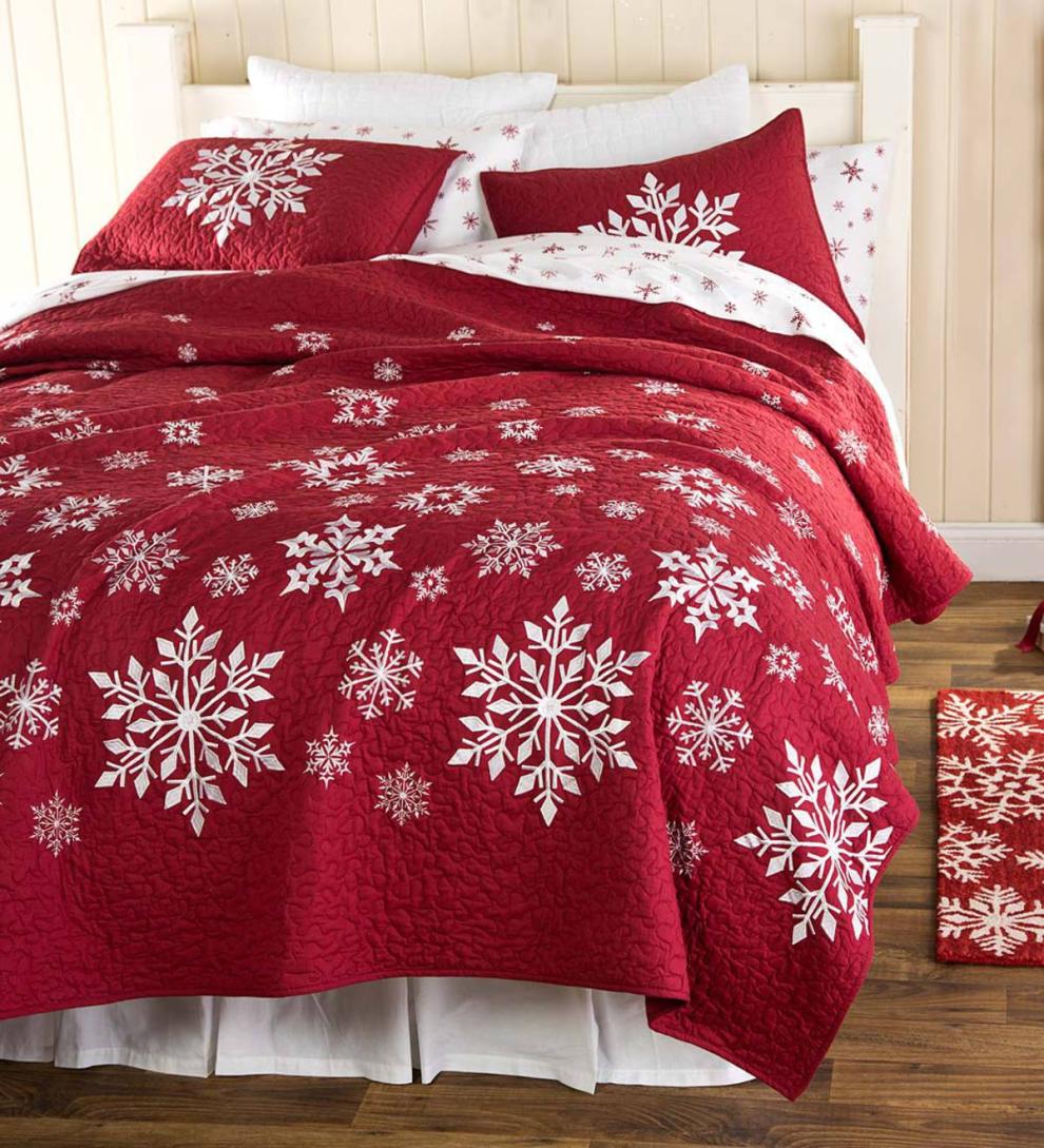 Plow &amp; Hearth Quilts &amp; Bedspreads | Indoor Living Falling Snow Embroidered Quilt Set