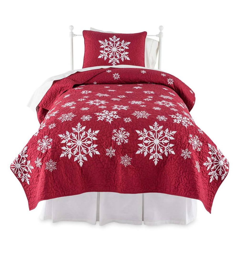 Plow &amp; Hearth Quilts &amp; Bedspreads | Indoor Living Falling Snow Embroidered Quilt Set