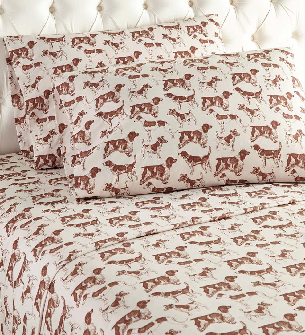 Plow &amp; Hearth Sheets | Indoor Living Hunting Dog Micro Flannel Sheet Set