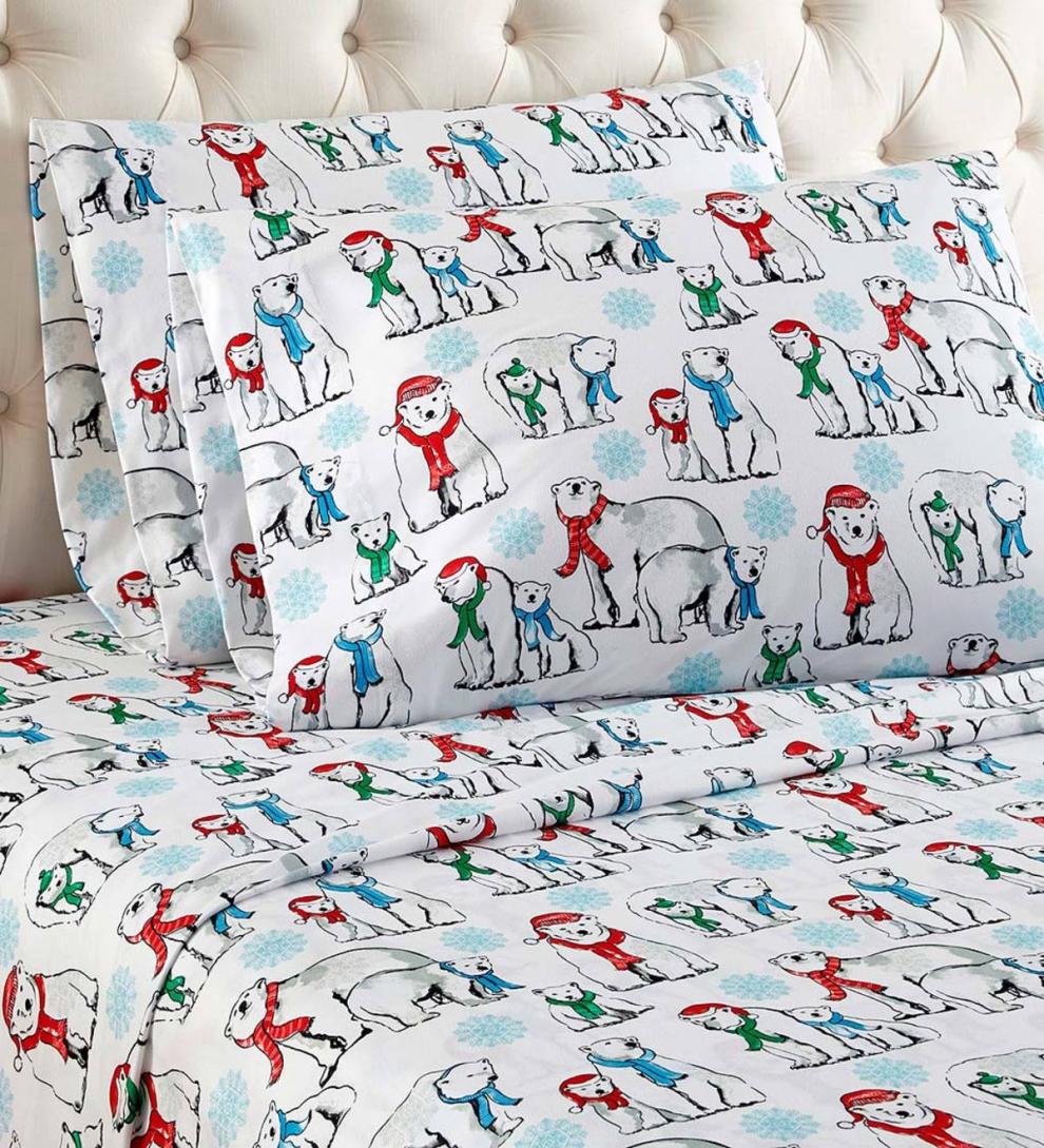 Plow &amp; Hearth Sheets | Indoor Living Polar Bears Micro Flannel Sheet Set