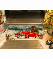 Plow &amp; Hearth Small Accent Rugs | Indoor Living Christmas Pickup Truck Floor Mat