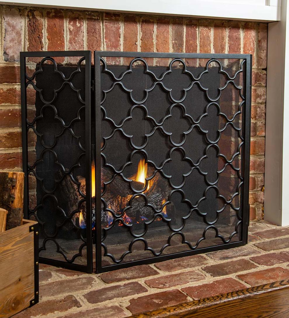 Plow &amp; Hearth Spark Guards | Fireplace &amp; Hearth Tri-Fold Geometric Fireplace Screen And Spark Guard