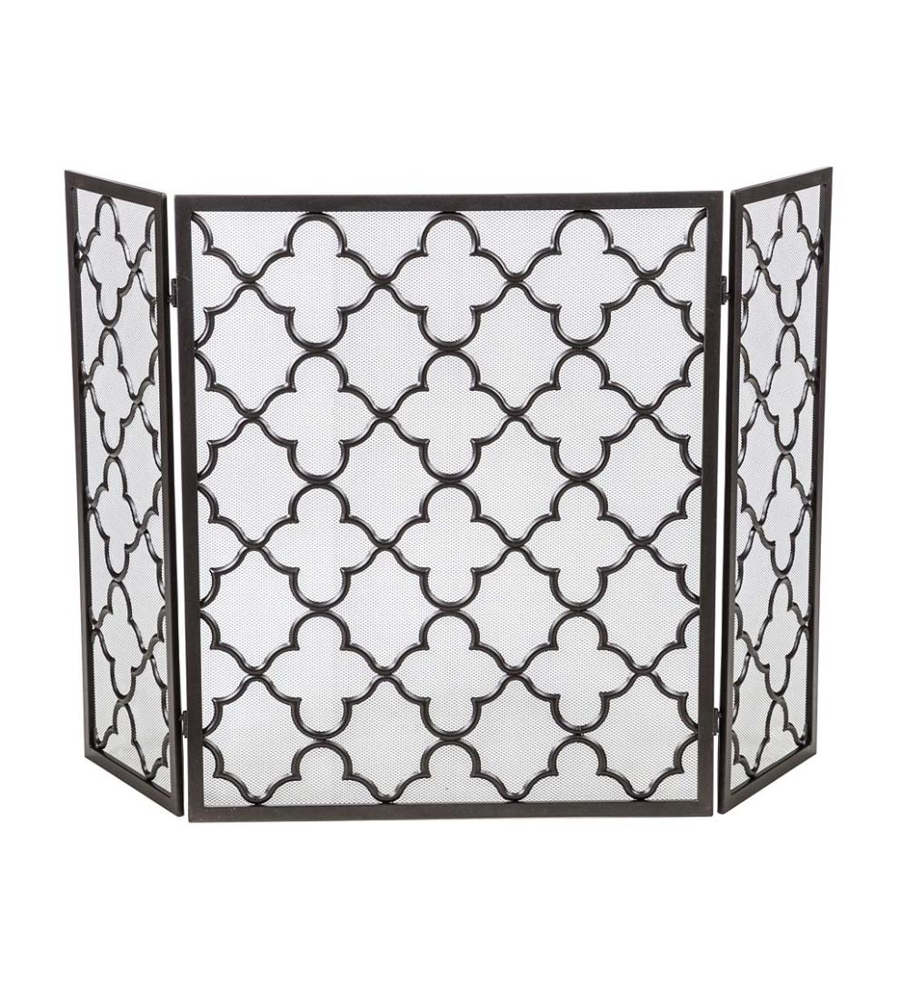 Plow &amp; Hearth Spark Guards | Fireplace &amp; Hearth Tri-Fold Geometric Fireplace Screen And Spark Guard