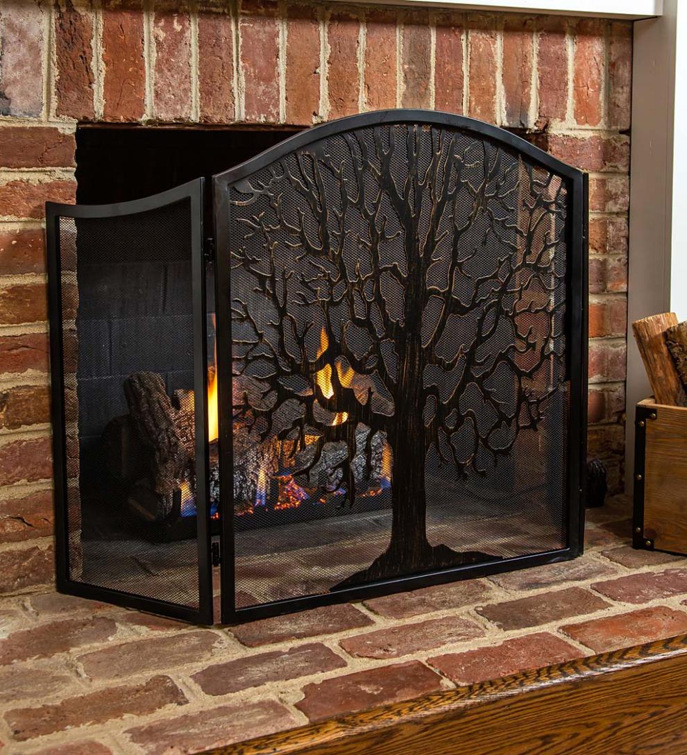 Plow &amp; Hearth Spark Guards | Fireplace &amp; Hearth Tri-Fold Tree Of Life Fireplace Screen And Spark Guard