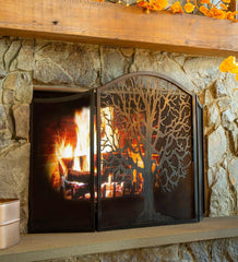 Plow &amp; Hearth Spark Guards | Fireplace &amp; Hearth Tri-Fold Tree Of Life Fireplace Screen And Spark Guard