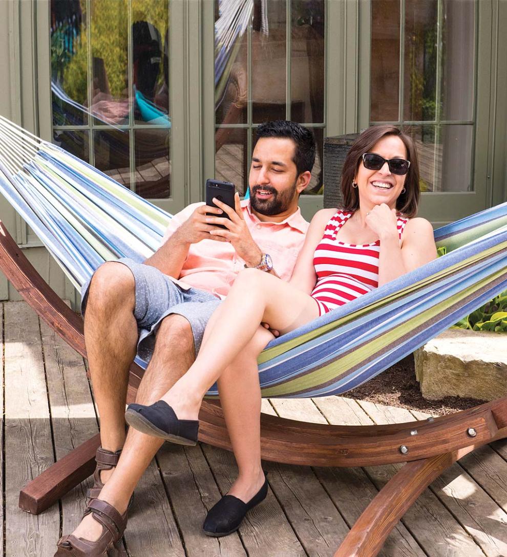 Plow &amp; Hearth Swings &amp; Hammocks | Outdoor Living Double Hammock With Stand - Blue Lagoon