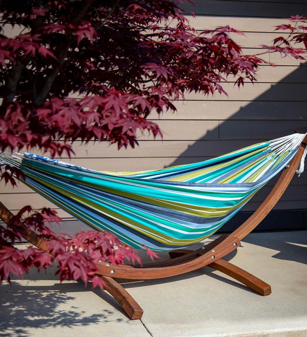 Plow &amp; Hearth Swings &amp; Hammocks | Outdoor Living Double Hammock With Stand - Blue Lagoon