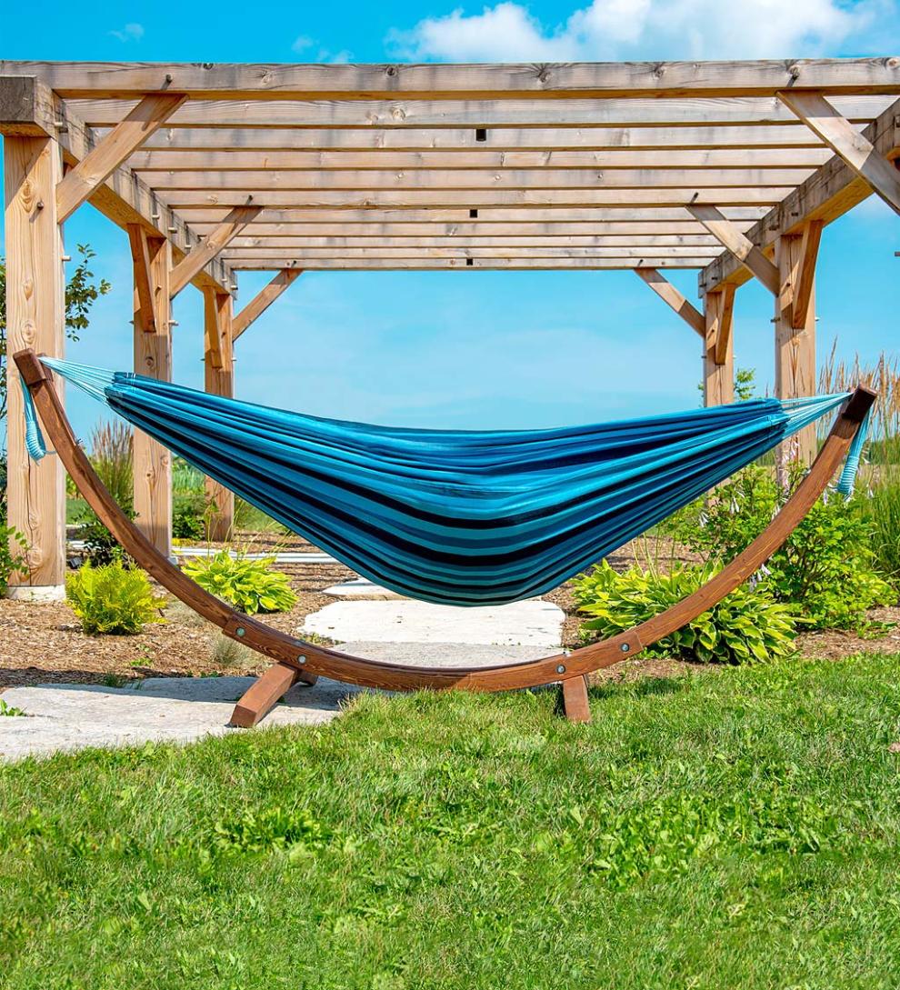 Plow &amp; Hearth Swings &amp; Hammocks | Outdoor Living Double Hammock With Stand - Blue Lagoon