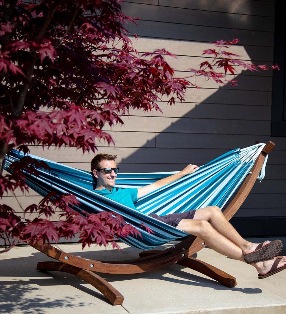Plow &amp; Hearth Swings &amp; Hammocks | Outdoor Living Double Hammock With Stand - Blue Lagoon