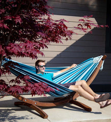 Plow &amp; Hearth Swings &amp; Hammocks | Outdoor Living Double Hammock With Stand - Blue Lagoon