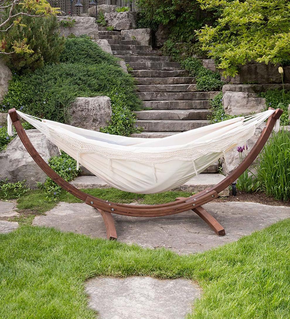 Plow &amp; Hearth Swings &amp; Hammocks | Outdoor Living Double Hammock With Stand - Blue Lagoon