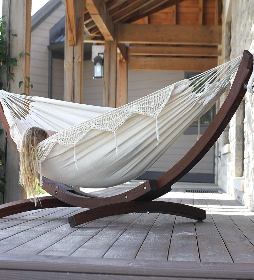 Plow &amp; Hearth Swings &amp; Hammocks | Outdoor Living Double Hammock With Stand - Blue Lagoon