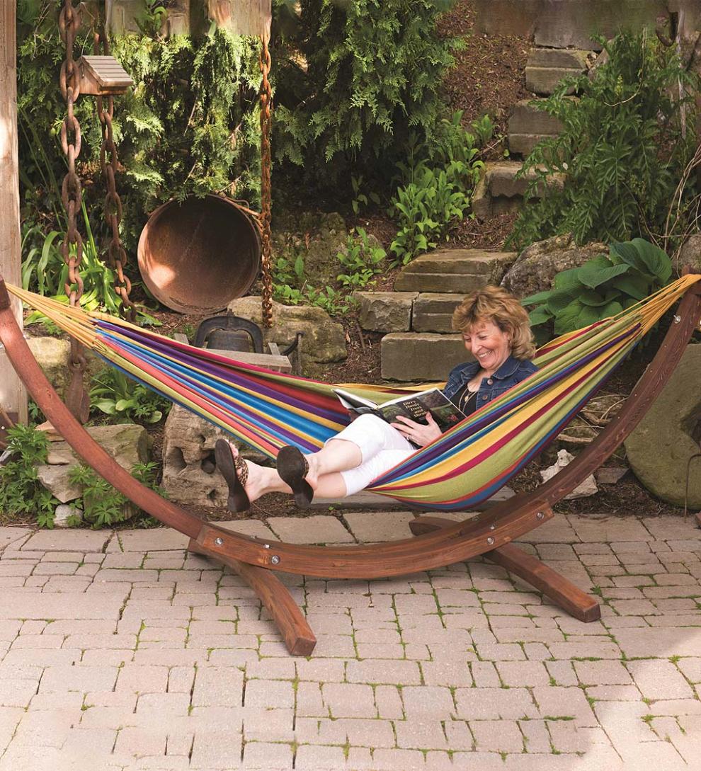 Plow &amp; Hearth Swings &amp; Hammocks | Outdoor Living Double Hammock With Stand - Blue Lagoon