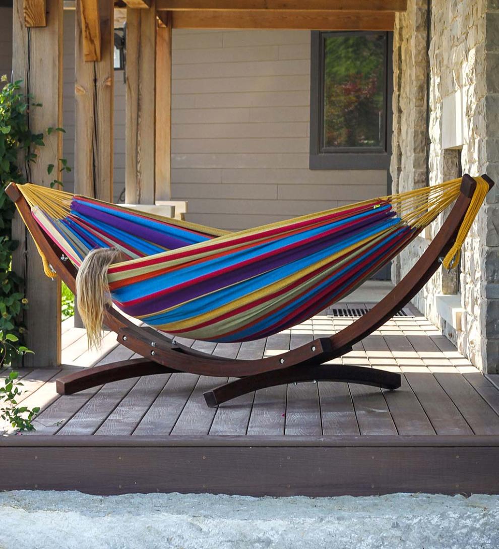 Plow &amp; Hearth Swings &amp; Hammocks | Outdoor Living Double Hammock With Stand - Blue Lagoon