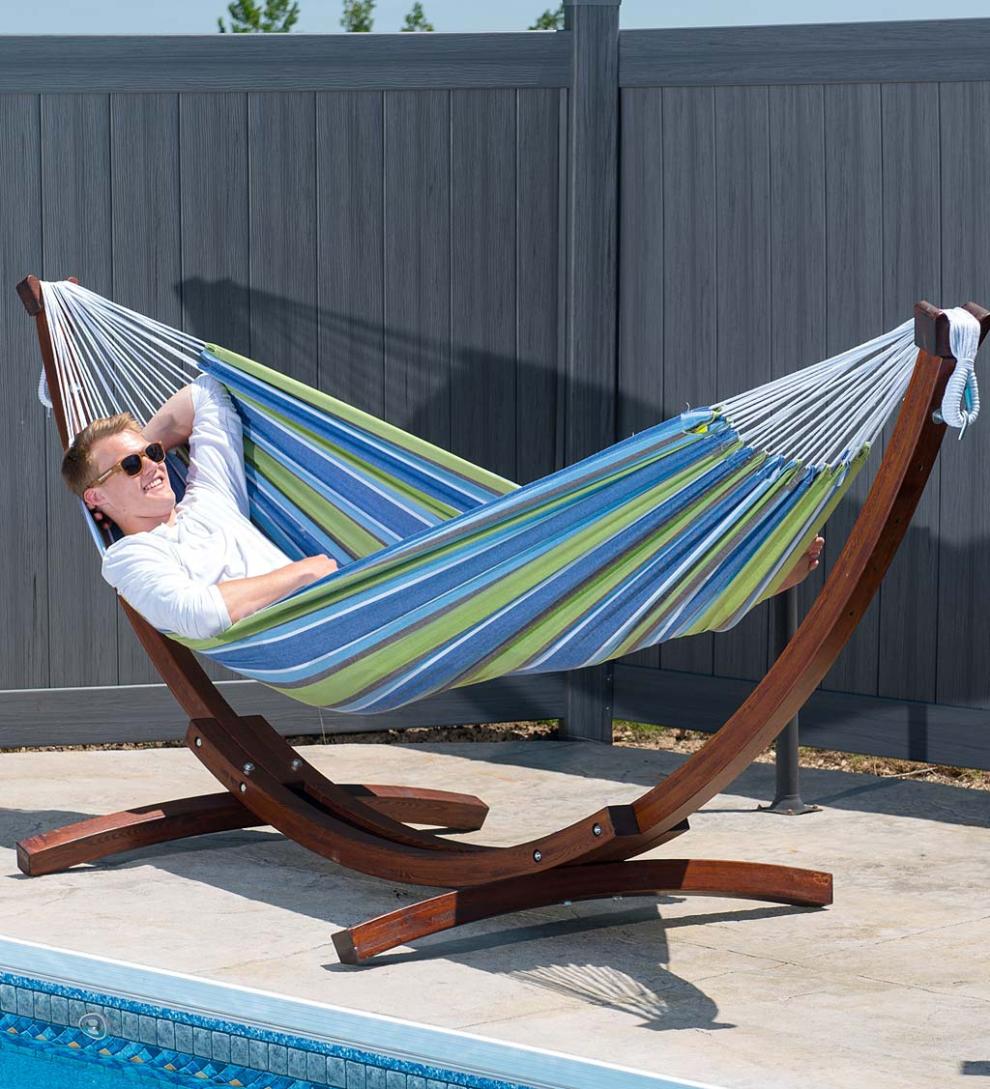 Plow &amp; Hearth Swings &amp; Hammocks | Outdoor Living Double Hammock With Stand - Blue Lagoon