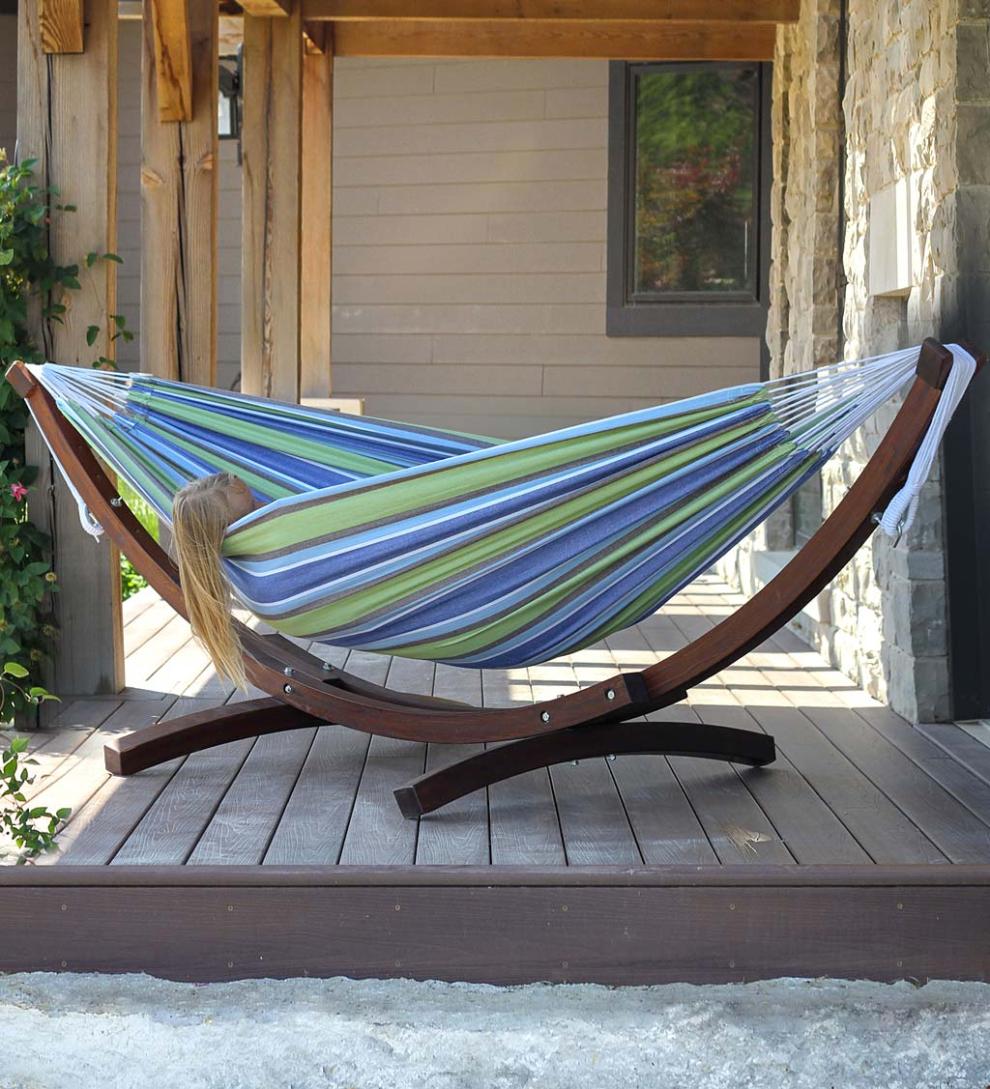 Plow &amp; Hearth Swings &amp; Hammocks | Outdoor Living Double Hammock With Stand - Blue Lagoon