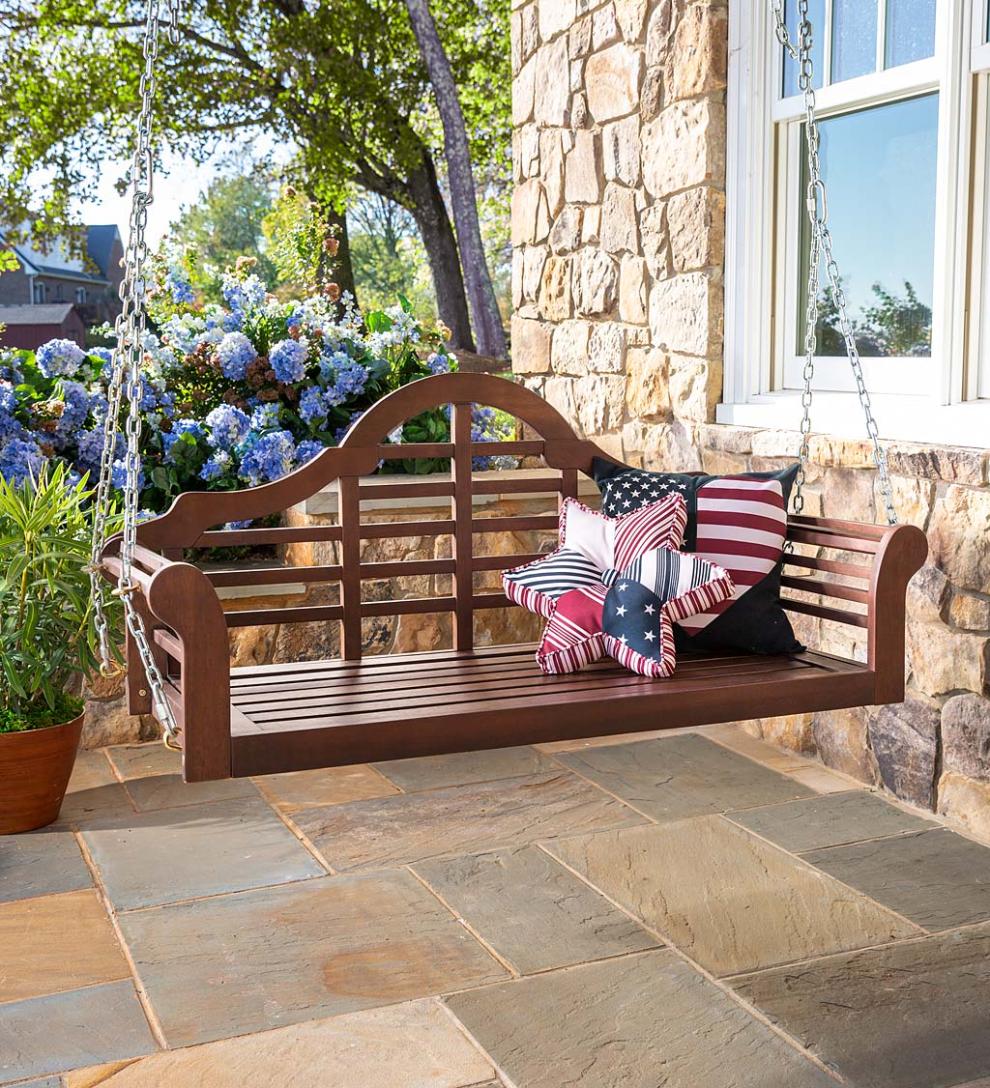 Plow &amp; Hearth Swings &amp; Hammocks | Outdoor Living Lutyens Fsc-Certified Eucalyptus Wood Porch Swing - Black