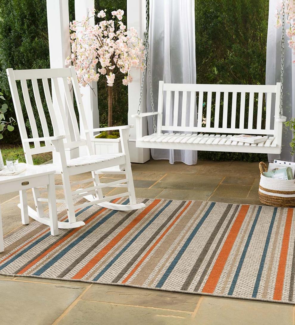 Plow &amp; Hearth Synthetic Rugs | Indoor Living Cambridge Stripe Indoor/Outdoor Rug
