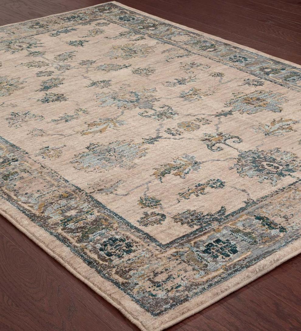 Plow &amp; Hearth Synthetic Rugs | Indoor Living Covington Ivory And Blue Antiqued Floral Rug