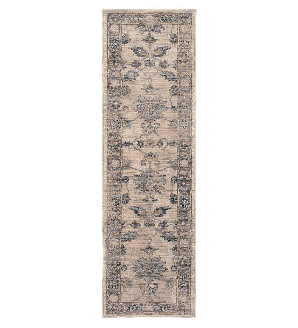 Plow &amp; Hearth Synthetic Rugs | Indoor Living Covington Ivory And Blue Antiqued Floral Rug