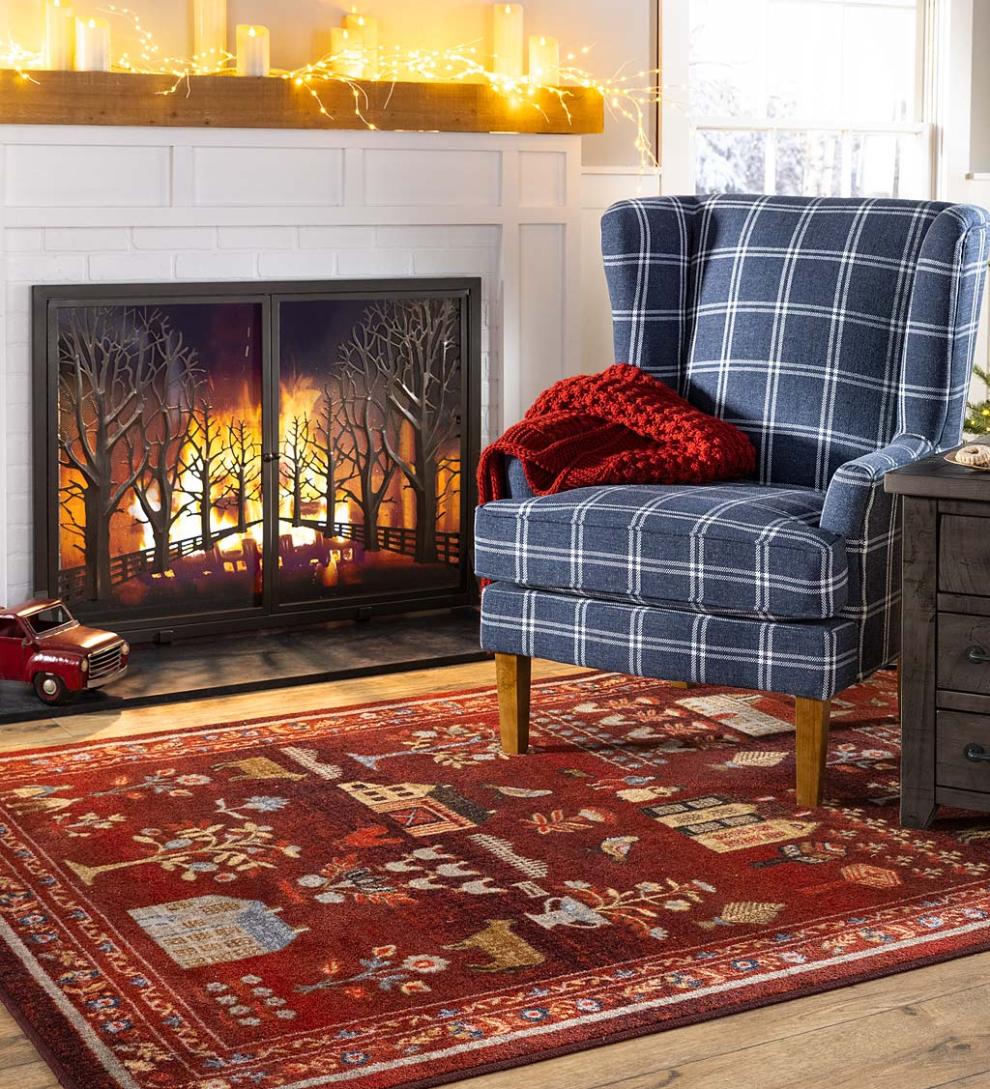 Plow &amp; Hearth Synthetic Rugs | Indoor Living Grafton Folk Art Endurastran Rug