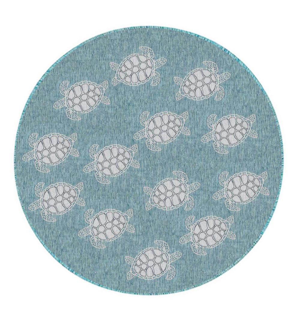 Plow &amp; Hearth Synthetic Rugs | Indoor Living Indoor/Outdoor Textured Sea Turtles Polypropylene Rug