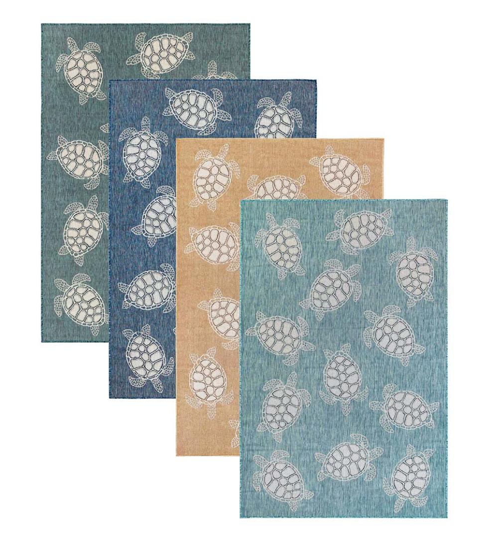 Plow &amp; Hearth Synthetic Rugs | Indoor Living Indoor/Outdoor Textured Sea Turtles Polypropylene Rug