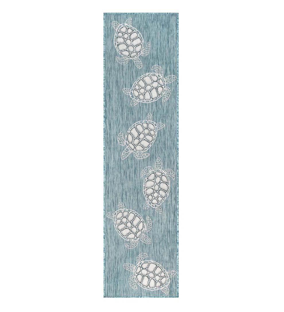 Plow &amp; Hearth Synthetic Rugs | Indoor Living Indoor/Outdoor Textured Sea Turtles Polypropylene Rug