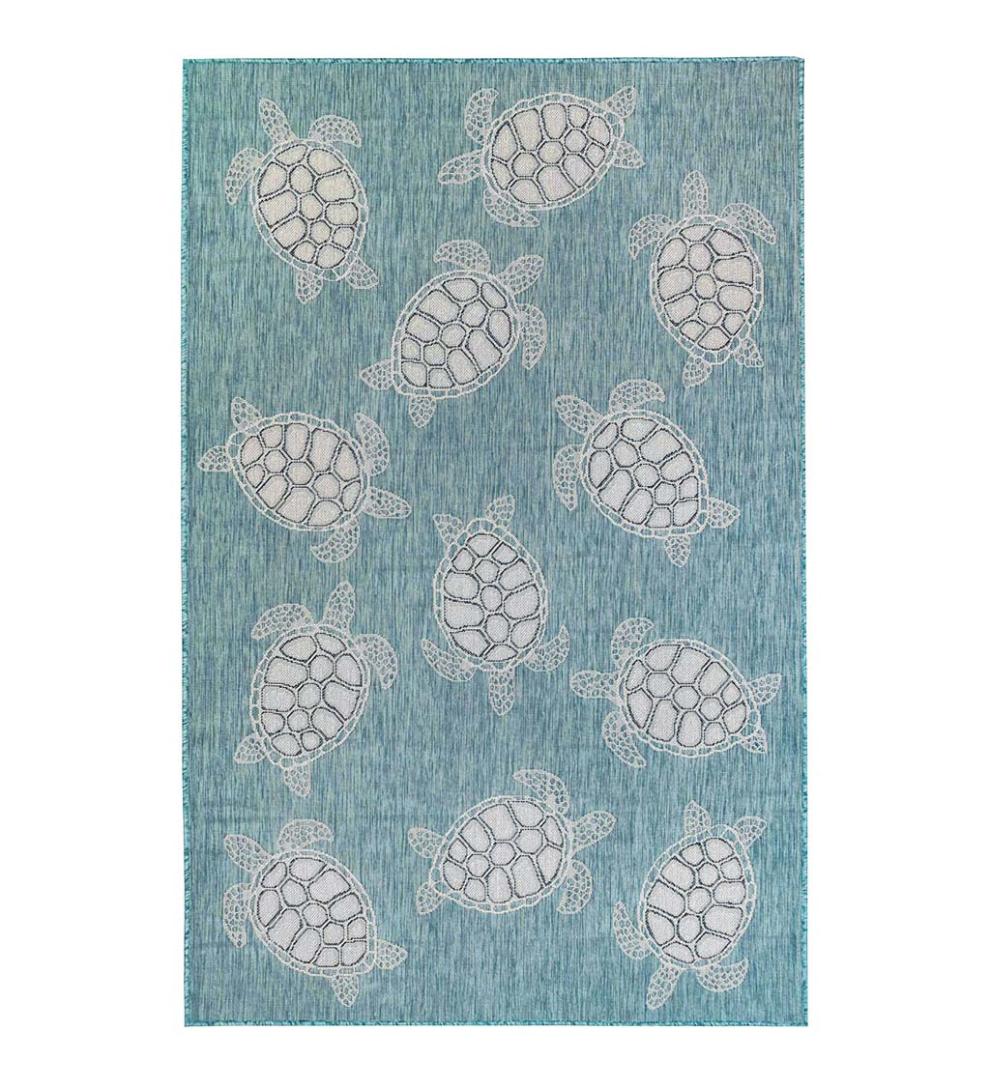Plow &amp; Hearth Synthetic Rugs | Indoor Living Indoor/Outdoor Textured Sea Turtles Polypropylene Rug