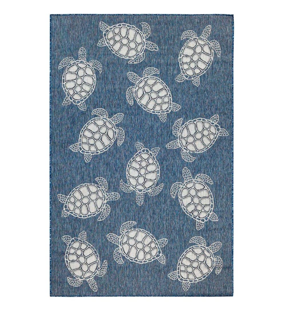 Plow &amp; Hearth Synthetic Rugs | Indoor Living Indoor/Outdoor Textured Sea Turtles Polypropylene Rug