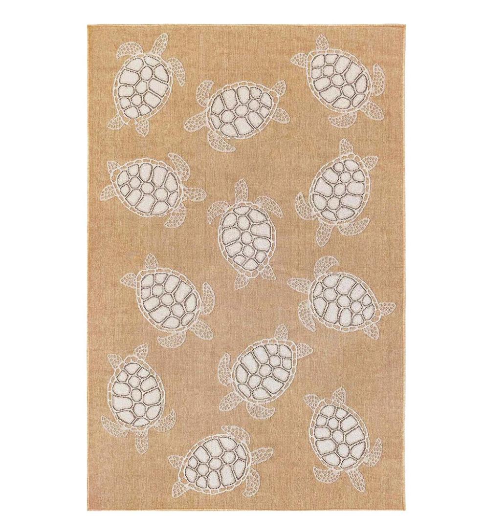 Plow &amp; Hearth Synthetic Rugs | Indoor Living Indoor/Outdoor Textured Sea Turtles Polypropylene Rug