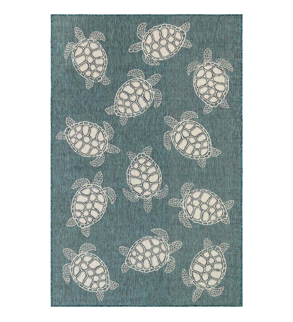 Plow &amp; Hearth Synthetic Rugs | Indoor Living Indoor/Outdoor Textured Sea Turtles Polypropylene Rug