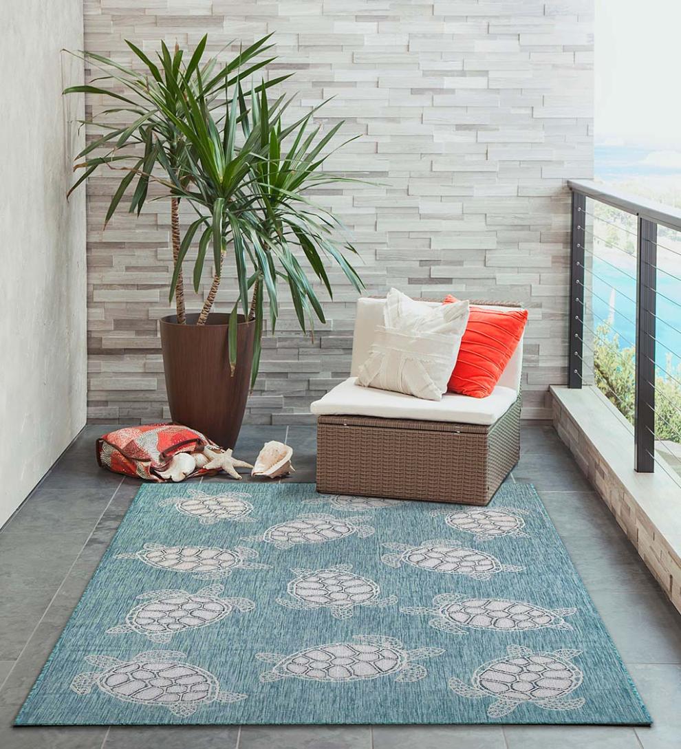 Plow &amp; Hearth Synthetic Rugs | Indoor Living Indoor/Outdoor Textured Sea Turtles Polypropylene Rug