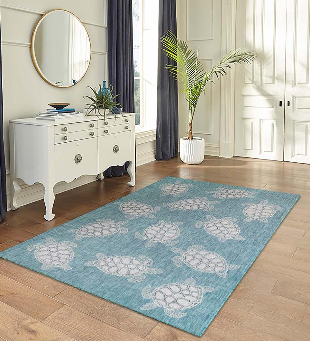 Plow &amp; Hearth Synthetic Rugs | Indoor Living Indoor/Outdoor Textured Sea Turtles Polypropylene Rug