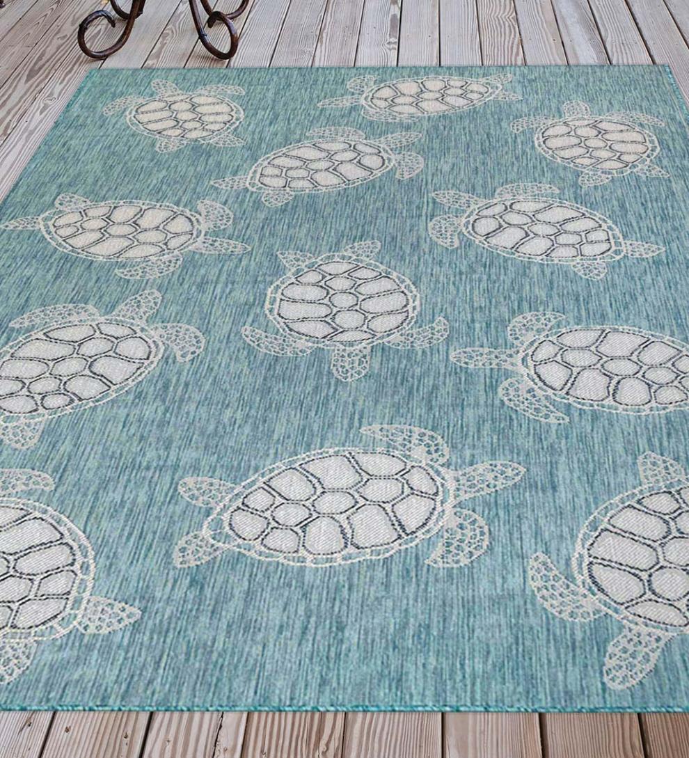 Plow &amp; Hearth Synthetic Rugs | Indoor Living Indoor/Outdoor Textured Sea Turtles Polypropylene Rug