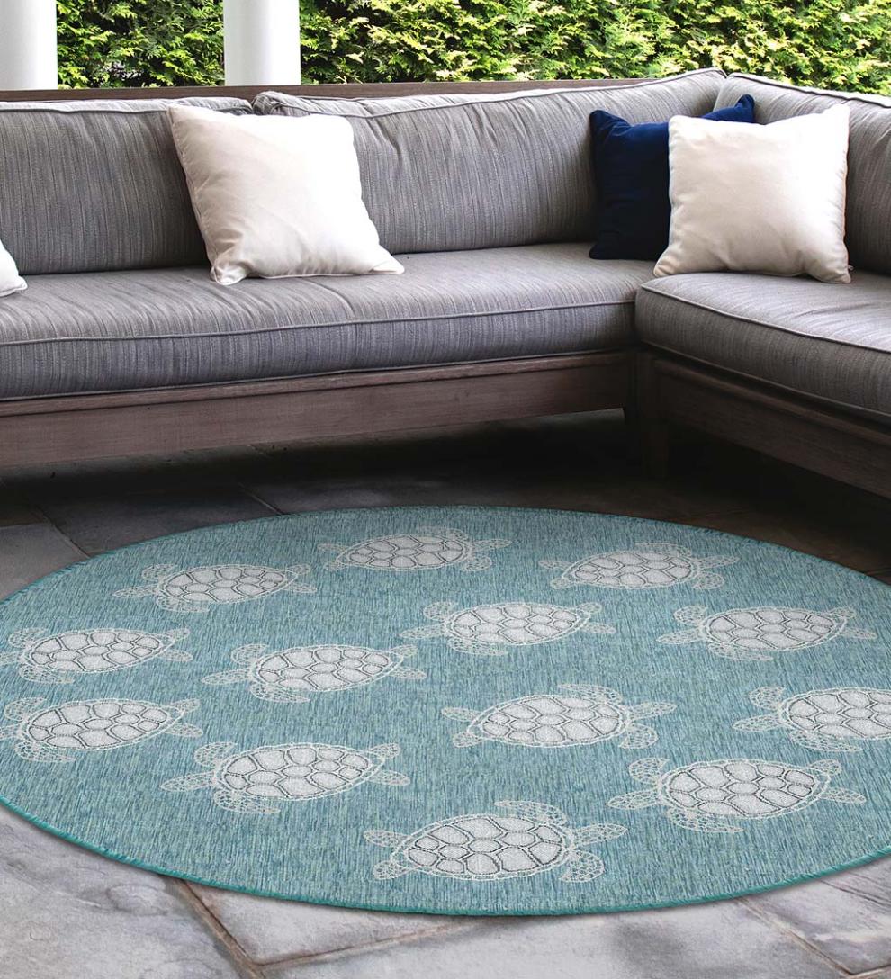 Plow &amp; Hearth Synthetic Rugs | Indoor Living Indoor/Outdoor Textured Sea Turtles Polypropylene Rug