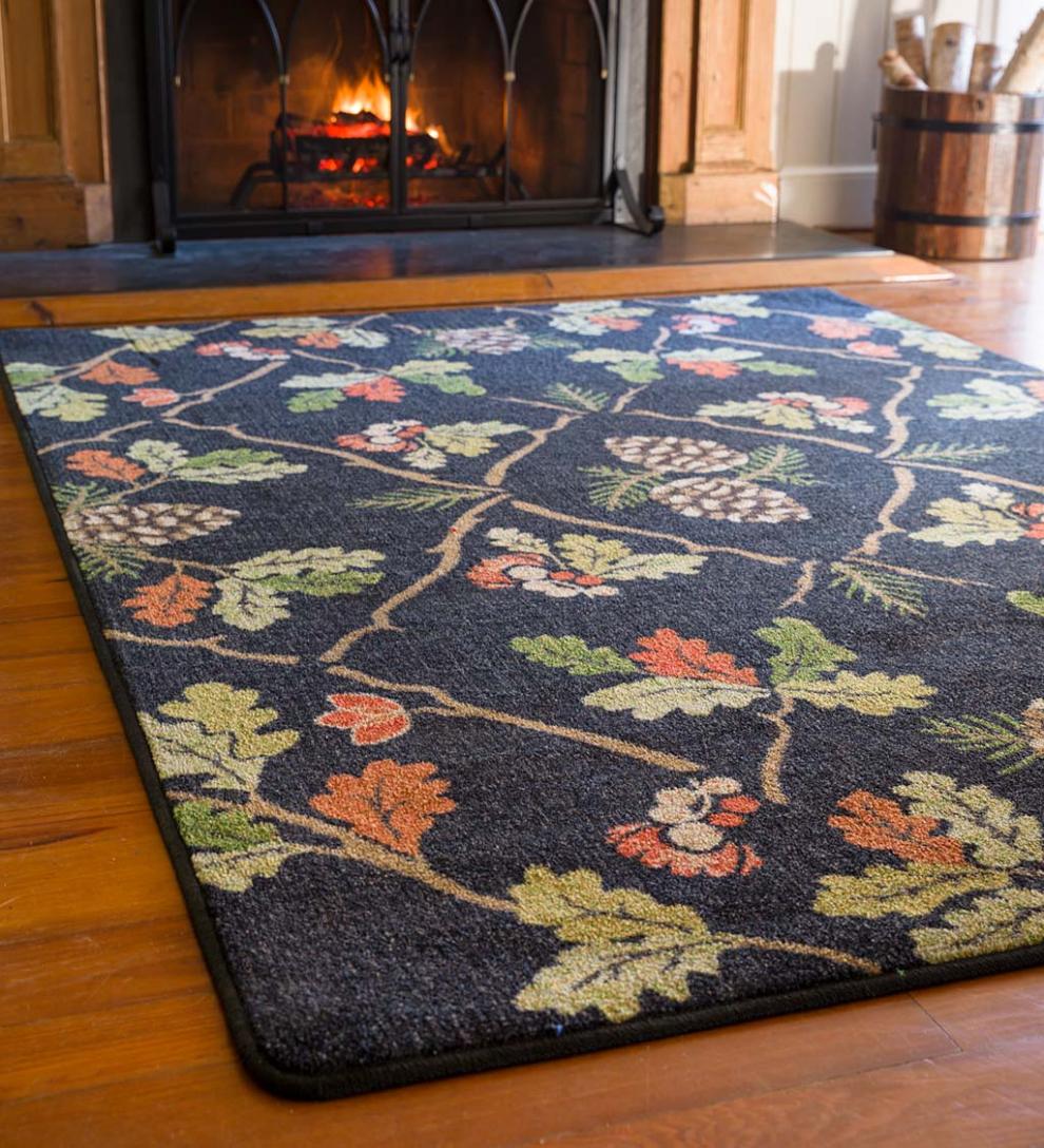 Plow &amp; Hearth Synthetic Rugs | Indoor Living Oakwood Pine Cone And Oak Leaf Endurastran Rug