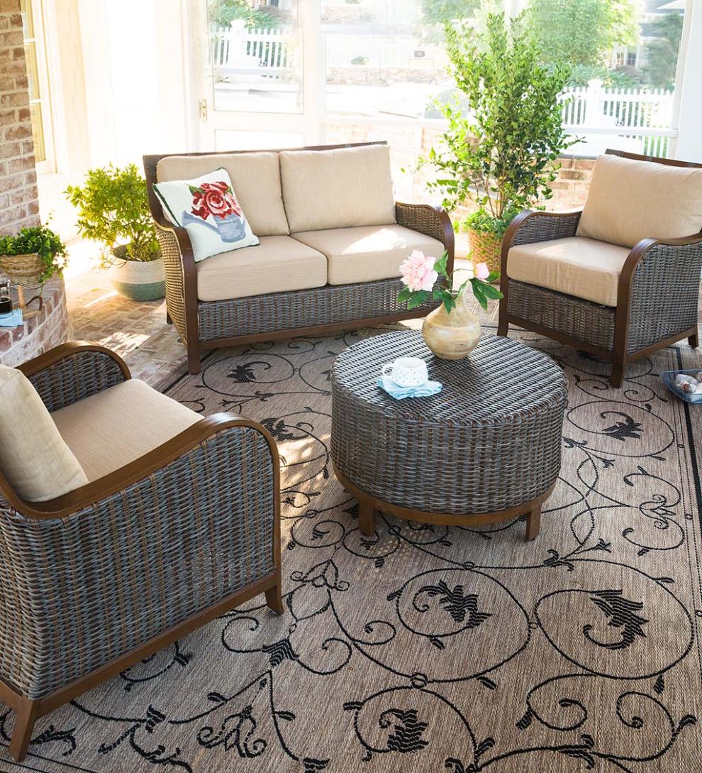 Plow &amp; Hearth Synthetic Rugs | Indoor Living Veranda Scroll Indoor/Outdoor Rug