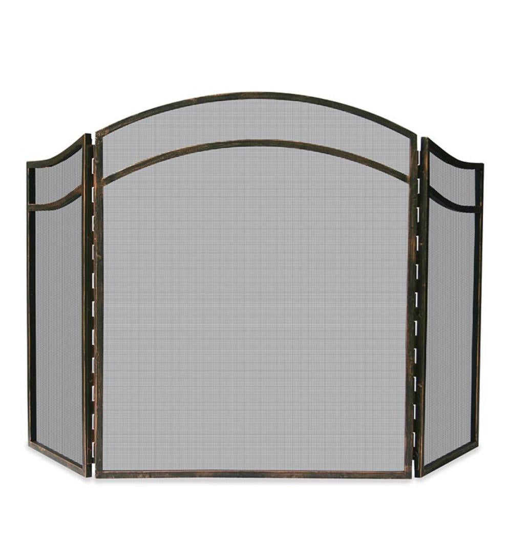 Plow &amp; Hearth Tri-Panel Fireplace Screens | Fireplace &amp; Hearth Antique Rust Wrought Iron Tri-Folding Fireplace Screen With Arch - Rust
