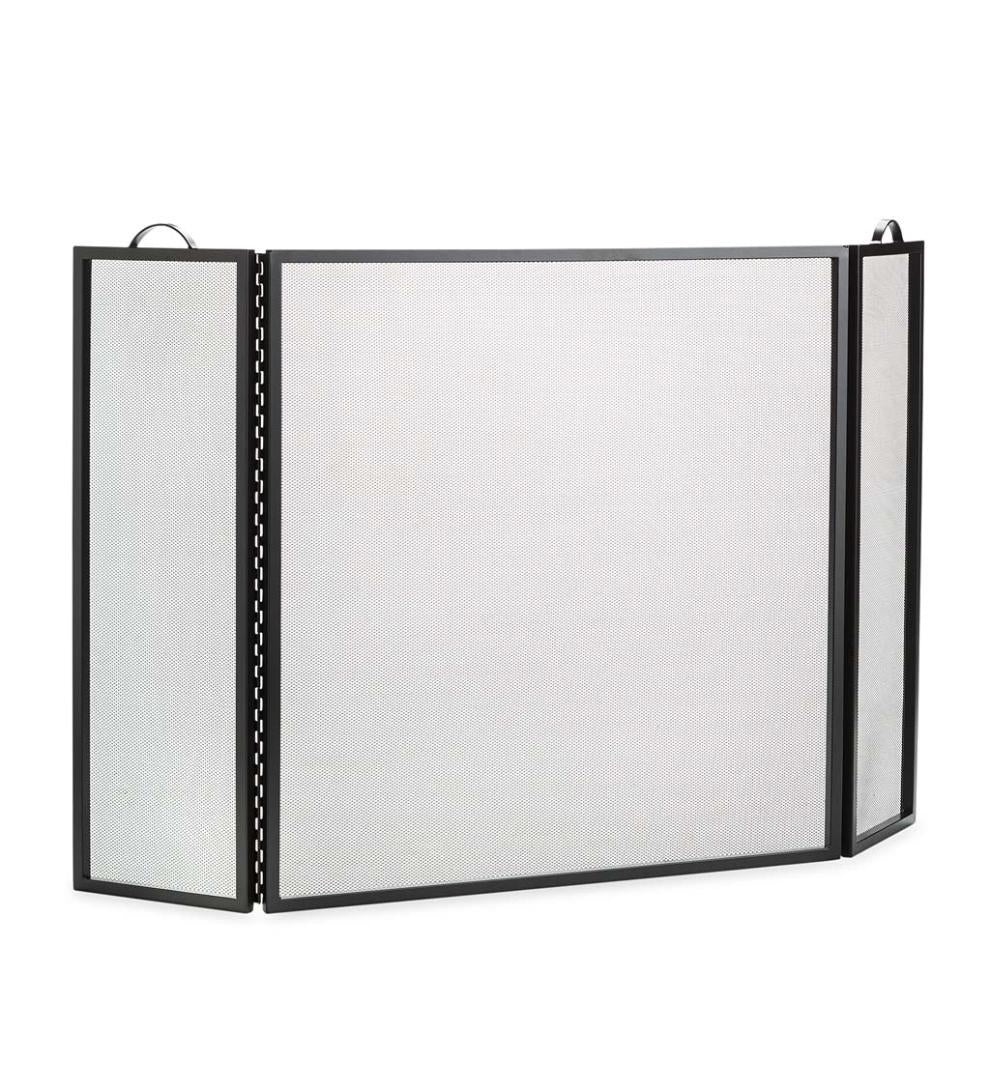 Plow &amp; Hearth Tri-Panel Fireplace Screens | Fireplace &amp; Hearth Classic Tri-Fold Flat-Guard Fire Screen - Black