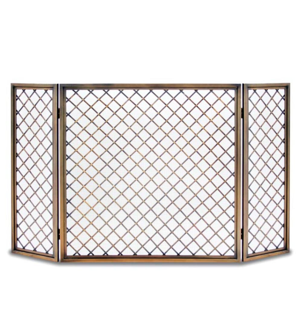 Plow &amp; Hearth Tri-Panel Fireplace Screens | Fireplace &amp; Hearth Hartwick Tri-Panel Folding Fireplace Screen - Nickel