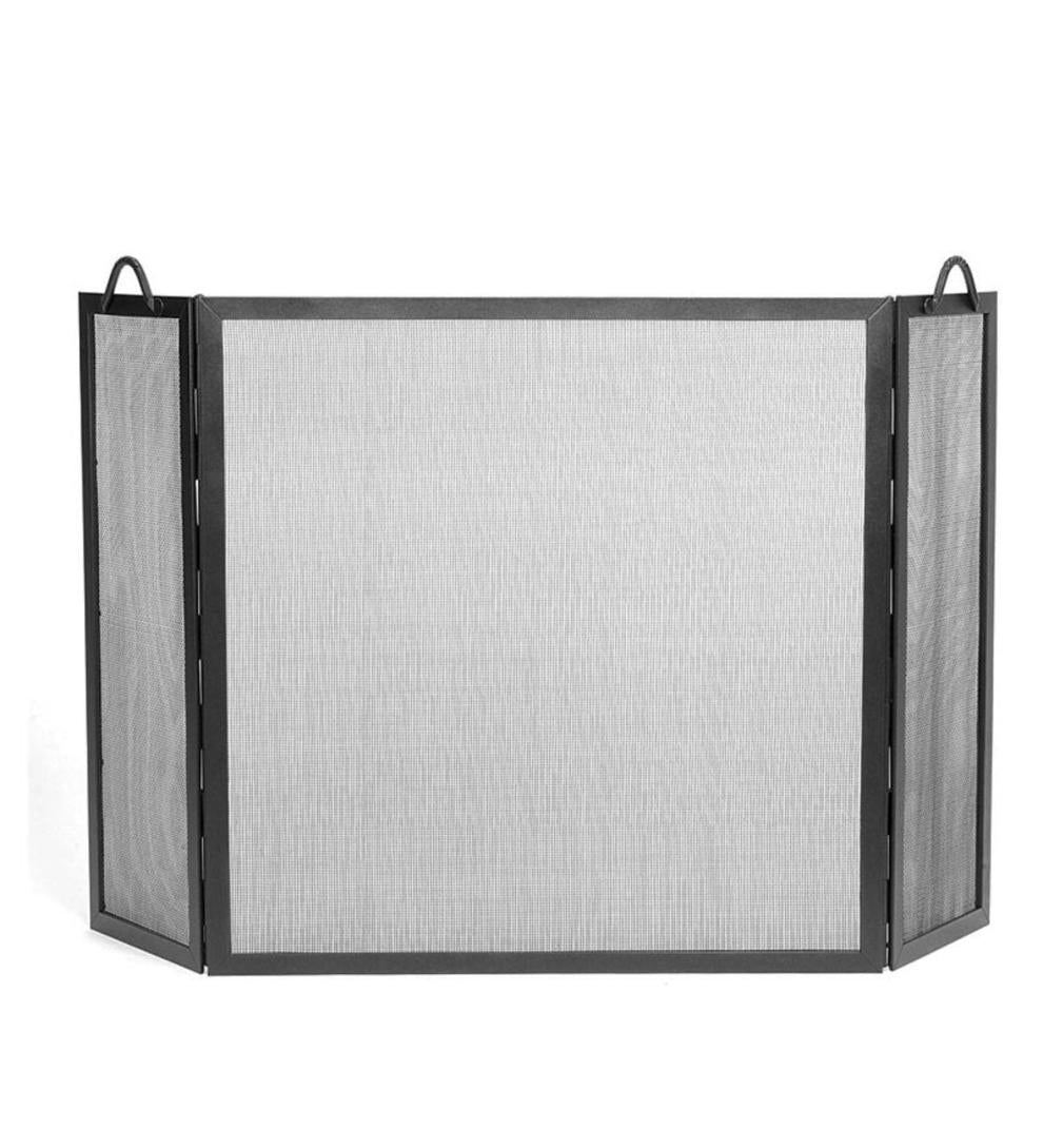 Plow &amp; Hearth Tri-Panel Fireplace Screens | Fireplace &amp; Hearth Wrought Iron Twisted Rope Folding Fireplace Screen - Bronze