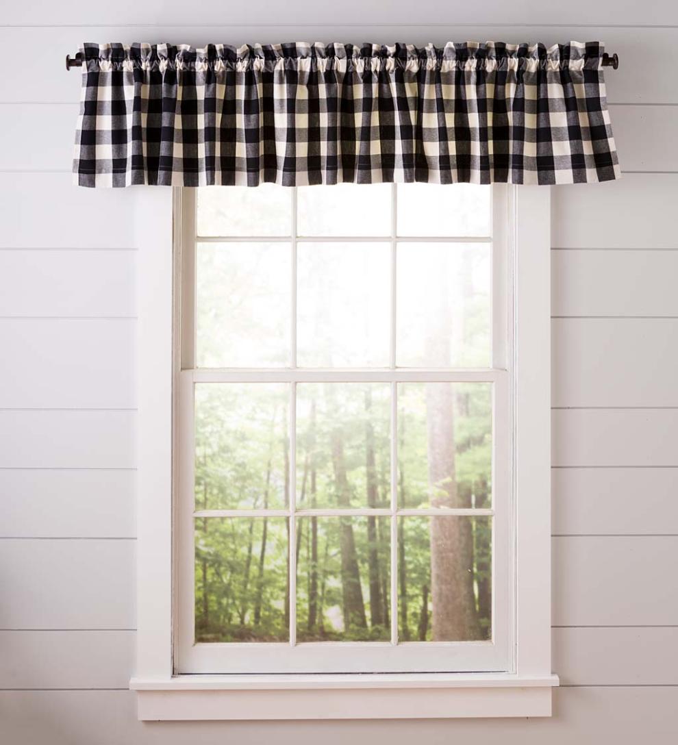 Plow &amp; Hearth Valances | Indoor Living Buffalo Check Rod-Pocket Cotton Curtain Pairs